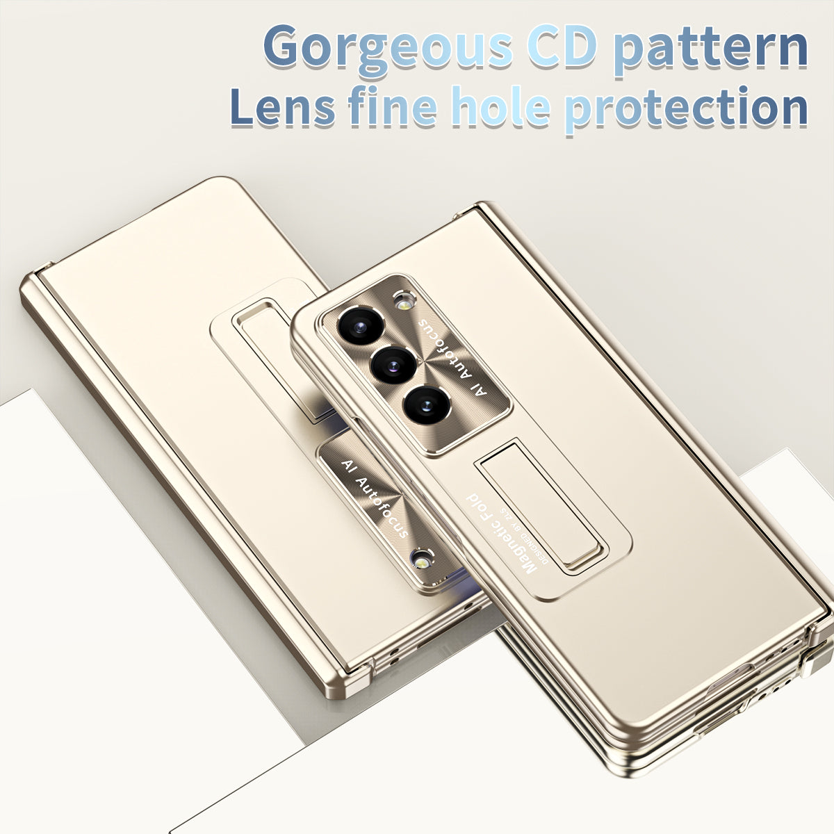 For Samsung Galaxy Z Fold5 5G Hinge Protection Phone Case Electroplating PC Phone Cover with Kickstand