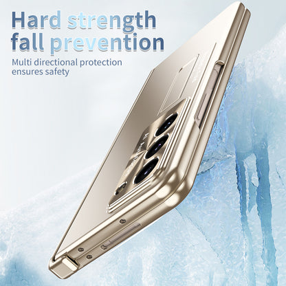For Samsung Galaxy Z Fold5 5G Hinge Protection Phone Case Electroplating PC Phone Cover with Kickstand