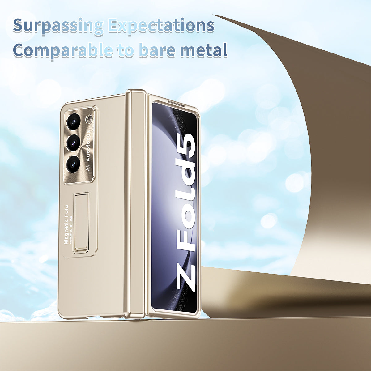 For Samsung Galaxy Z Fold5 5G Hinge Protection Phone Case Electroplating PC Phone Cover with Kickstand