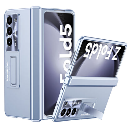 For Samsung Galaxy Z Fold5 5G Hinge Protection Phone Case Electroplating PC Phone Cover with Kickstand