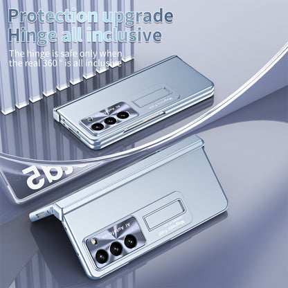 For Samsung Galaxy Z Fold5 5G Hinge Protection Phone Case Electroplating PC Phone Cover with Kickstand