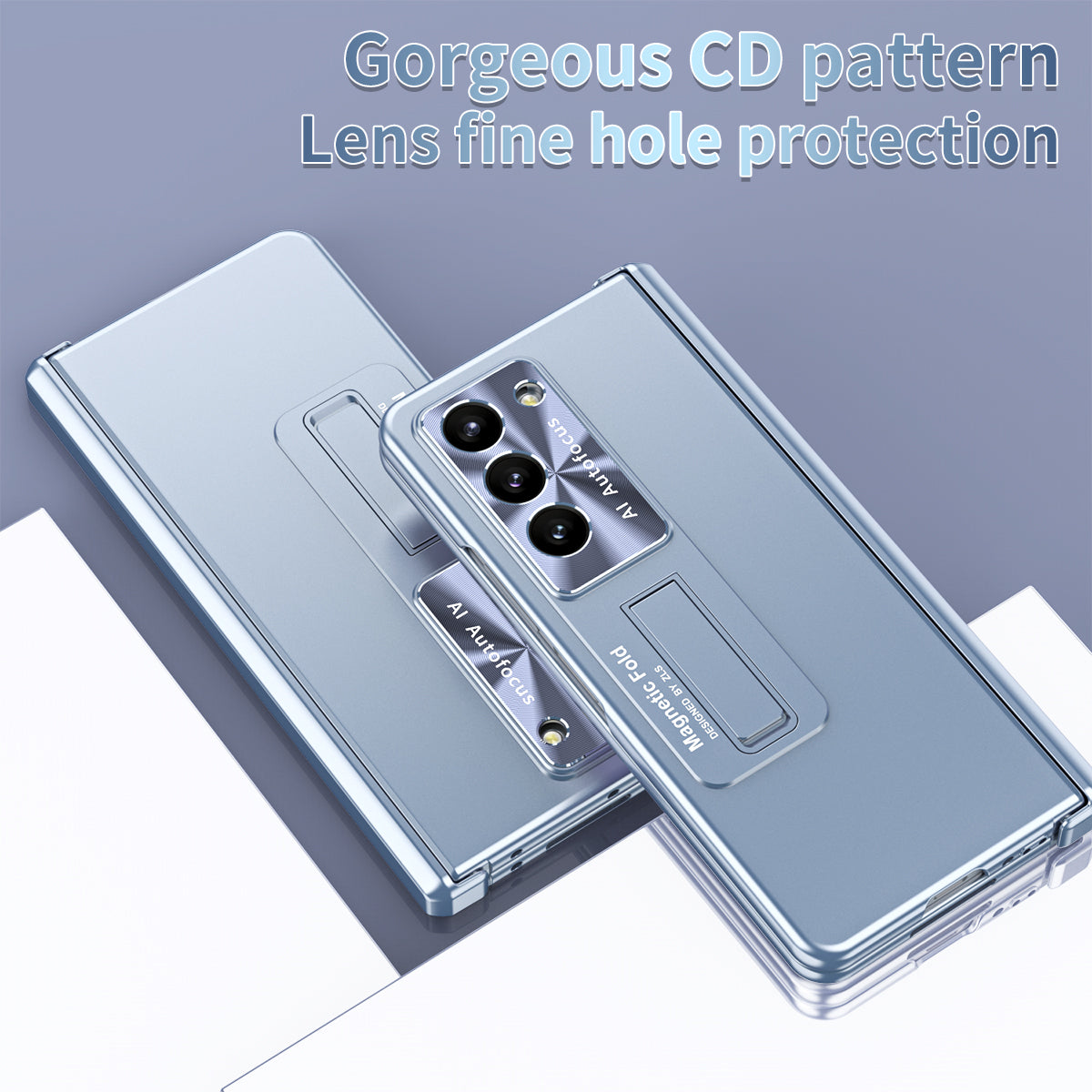 For Samsung Galaxy Z Fold5 5G Hinge Protection Phone Case Electroplating PC Phone Cover with Kickstand