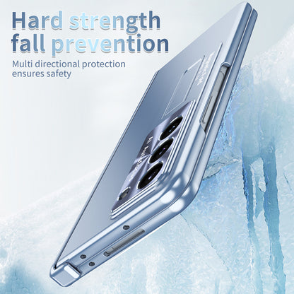 For Samsung Galaxy Z Fold5 5G Hinge Protection Phone Case Electroplating PC Phone Cover with Kickstand