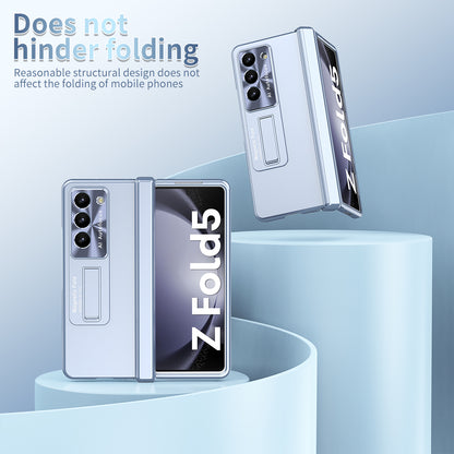For Samsung Galaxy Z Fold5 5G Hinge Protection Phone Case Electroplating PC Phone Cover with Kickstand