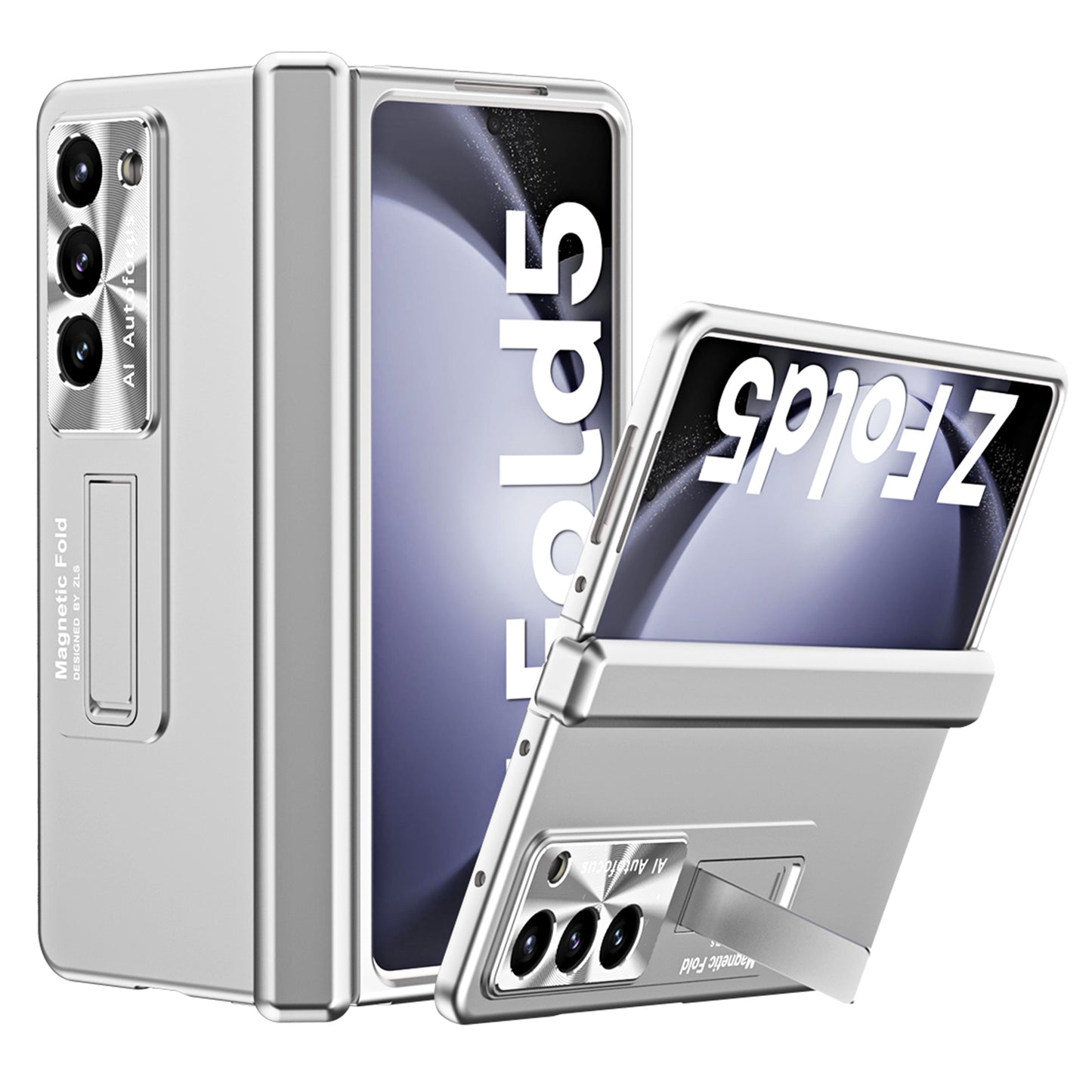 For Samsung Galaxy Z Fold5 5G Hinge Protection Phone Case Electroplating PC Phone Cover with Kickstand