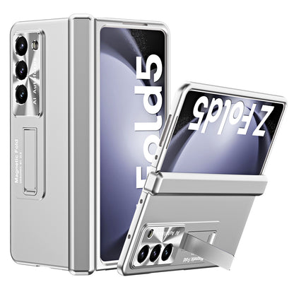 For Samsung Galaxy Z Fold5 5G Hinge Protection Phone Case Electroplating PC Phone Cover with Kickstand