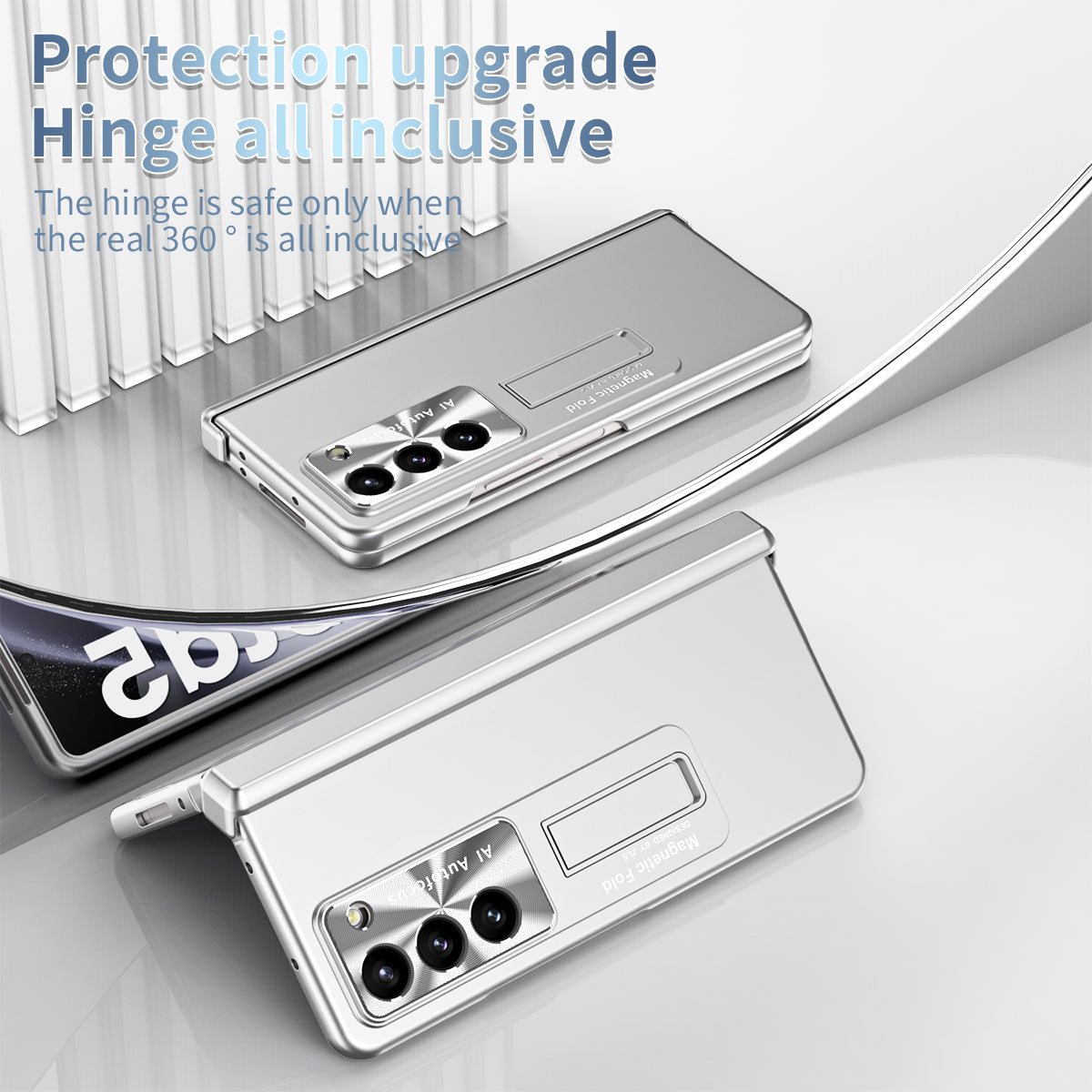 For Samsung Galaxy Z Fold5 5G Hinge Protection Phone Case Electroplating PC Phone Cover with Kickstand