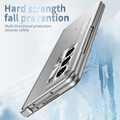For Samsung Galaxy Z Fold5 5G Hinge Protection Phone Case Electroplating PC Phone Cover with Kickstand