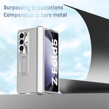 For Samsung Galaxy Z Fold5 5G Hinge Protection Phone Case Electroplating PC Phone Cover with Kickstand