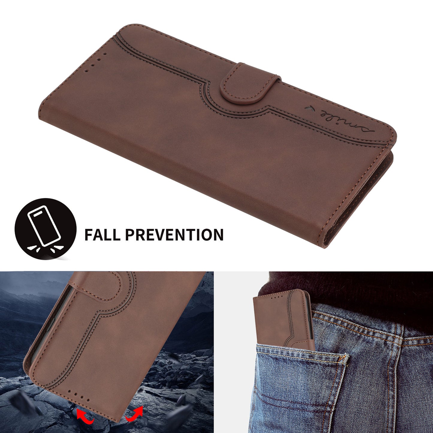 YX003 For iPhone 15 Leather Wallet Stand Shockproof Cover Imprinted Phone Case
