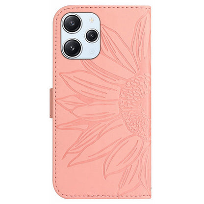 HT04 For Xiaomi Redmi 12 5G / Poco M6 Pro 5G Leather Wallet Phone Case Sunflower Imprint Stand Cover with Shoulder Strap