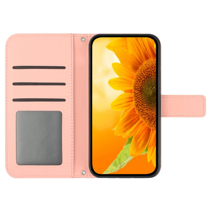 HT04 For Xiaomi Redmi 12 5G / Poco M6 Pro 5G Leather Wallet Phone Case Sunflower Imprint Stand Cover with Shoulder Strap