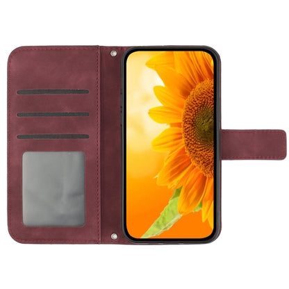 HT04 For Xiaomi Redmi 12 5G / Poco M6 Pro 5G Leather Wallet Phone Case Sunflower Imprint Stand Cover with Shoulder Strap
