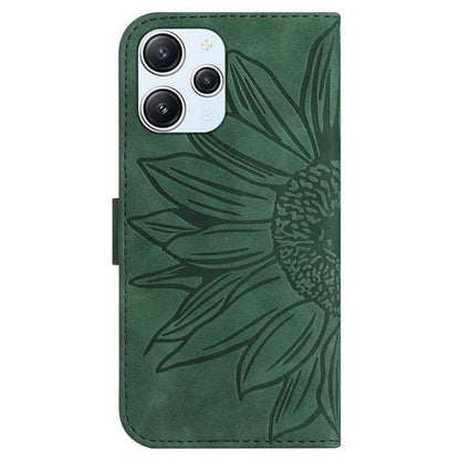 HT04 For Xiaomi Redmi 12 5G / Poco M6 Pro 5G Leather Wallet Phone Case Sunflower Imprint Stand Cover with Shoulder Strap