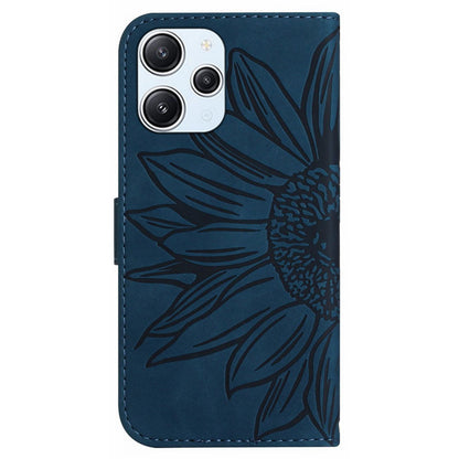 HT04 For Xiaomi Redmi 12 5G / Poco M6 Pro 5G Leather Wallet Phone Case Sunflower Imprint Stand Cover with Shoulder Strap