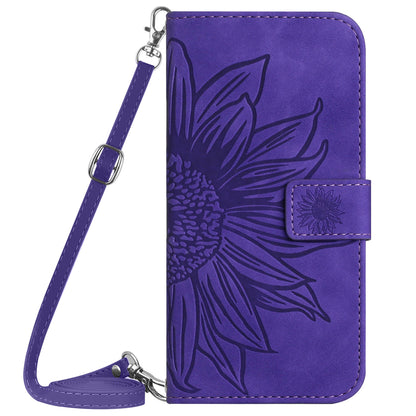 HT04 For Xiaomi Redmi 12 5G / Poco M6 Pro 5G Leather Wallet Phone Case Sunflower Imprint Stand Cover with Shoulder Strap