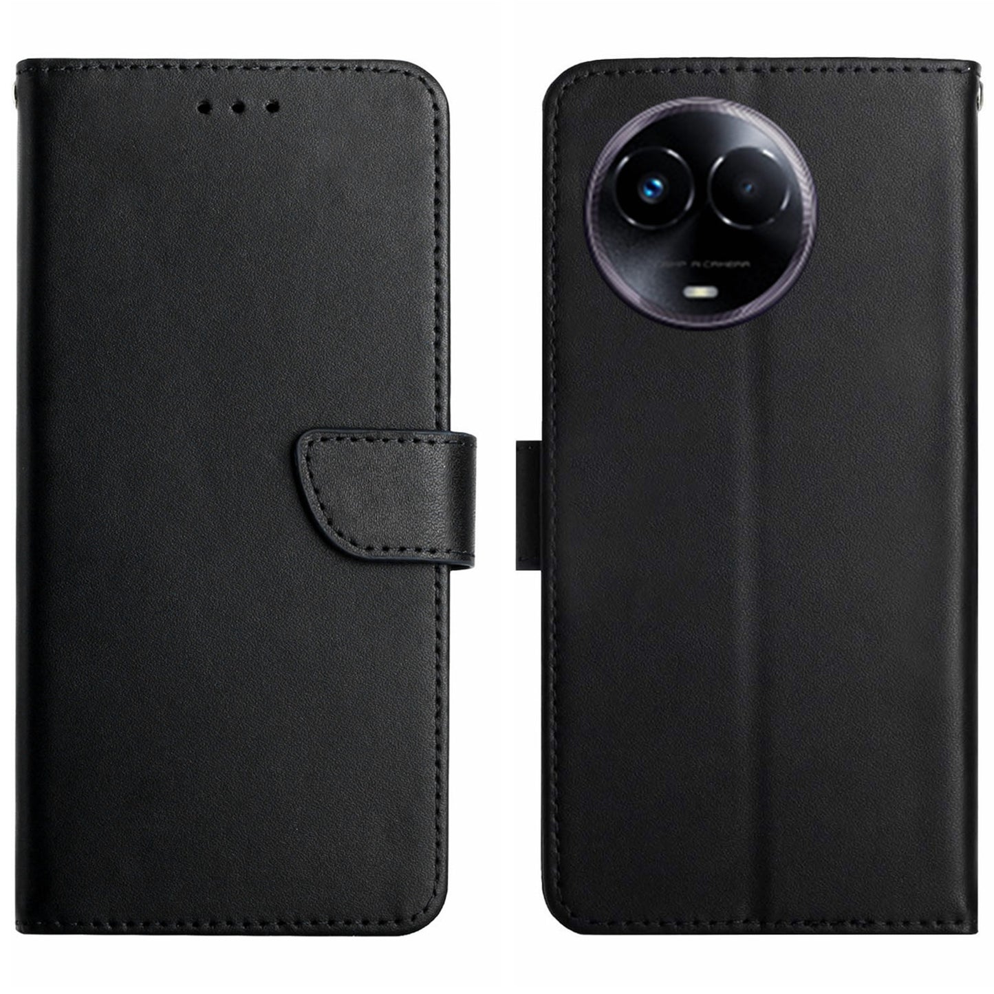 HT02 For Realme 11 5G (Taiwan / India) Phone Stand Cover Shockproof Wallet Genuine Cow Leather Phone Cover