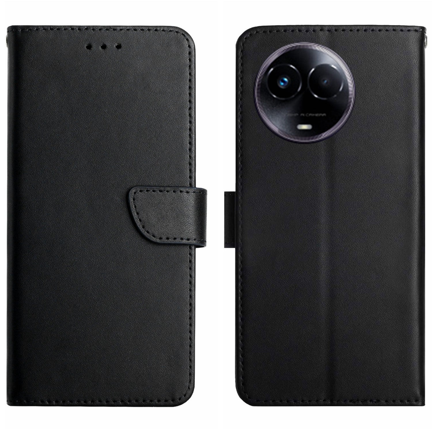 HT02 For Realme 11 5G (Taiwan / India) Phone Stand Cover Shockproof Wallet Genuine Cow Leather Phone Cover