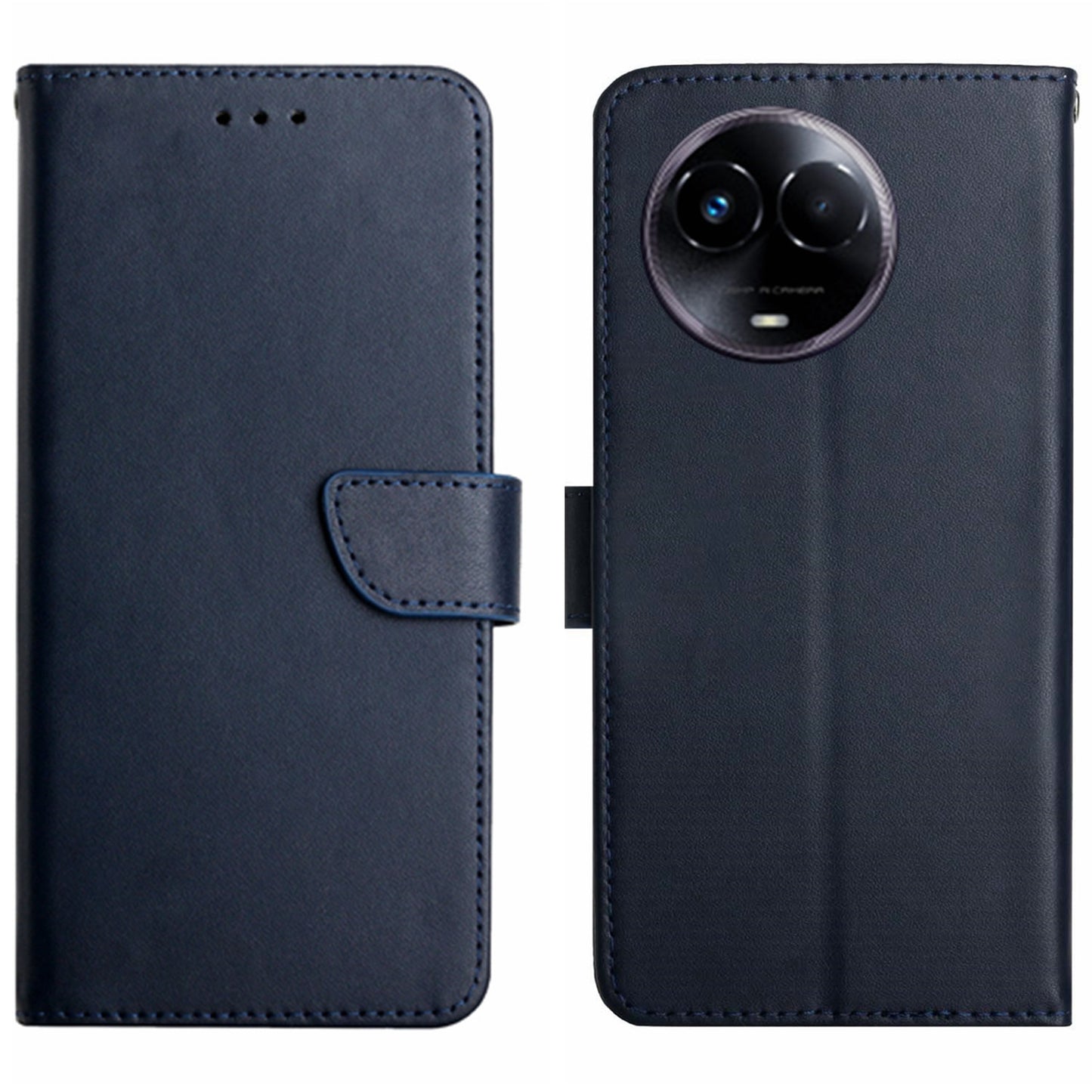 HT02 For Realme 11 5G (Taiwan / India) Phone Stand Cover Shockproof Wallet Genuine Cow Leather Phone Cover
