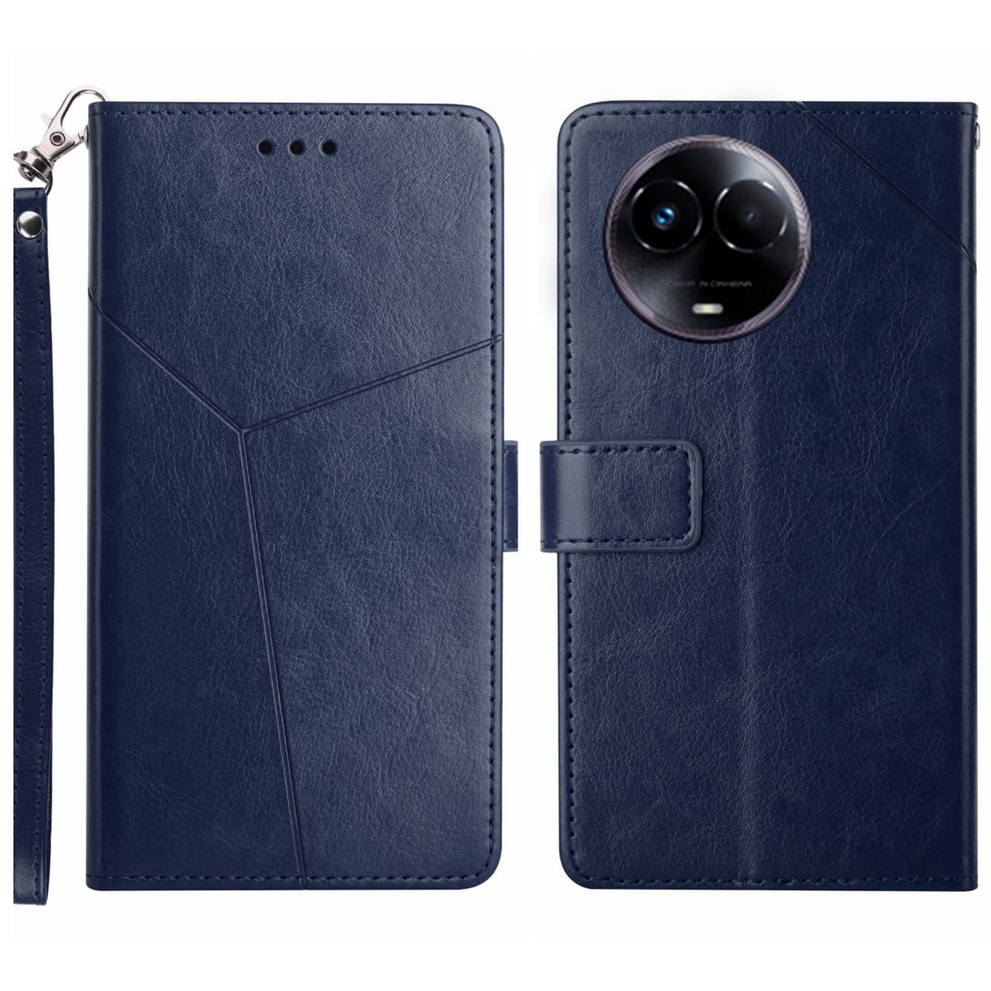 HT01 For Realme 11 5G (Taiwan / India) / Realme 11x 5G Phone Leather Case Y-shaped Line Imprinted Stand Wallet Cover