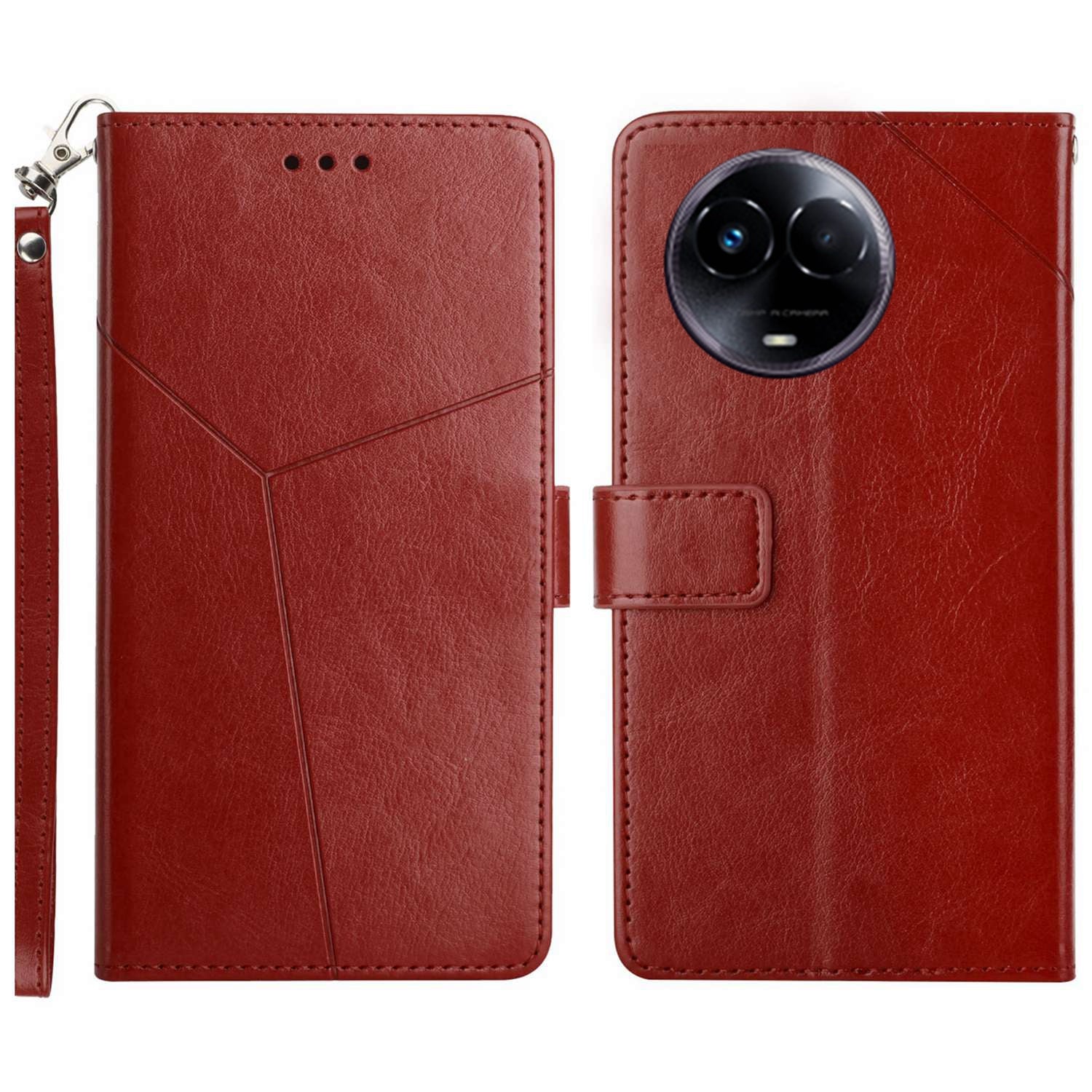 HT01 For Realme 11 5G (Taiwan / India) / Realme 11x 5G Phone Leather Case Y-shaped Line Imprinted Stand Wallet Cover