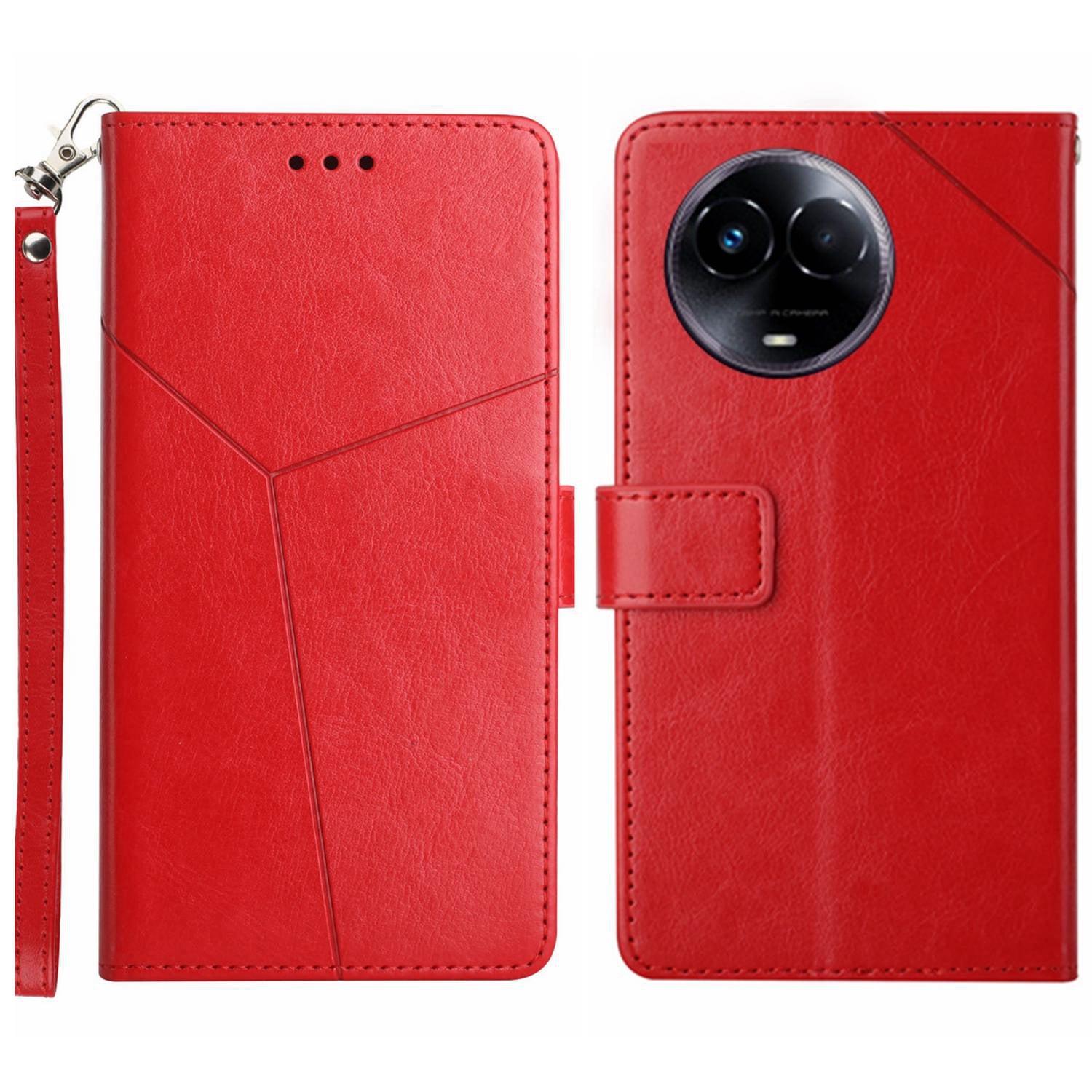 HT01 For Realme 11 5G (Taiwan / India) / Realme 11x 5G Phone Leather Case Y-shaped Line Imprinted Stand Wallet Cover