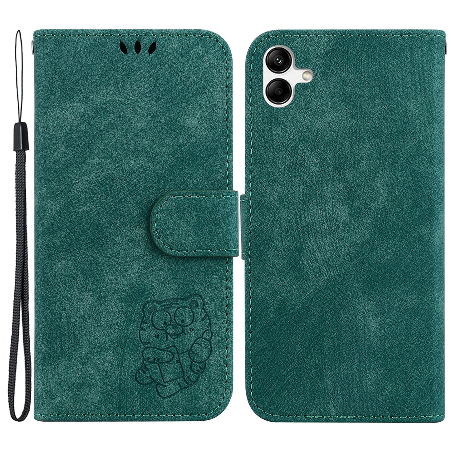 For Samsung Galaxy A04e 4G / F04 4G / M04 4G Leather Wallet Stand Cover Cartoon Tiger Imprint Phone Case