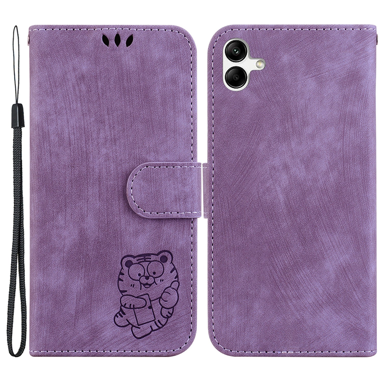 For Samsung Galaxy A04e 4G / F04 4G / M04 4G Leather Wallet Stand Cover Cartoon Tiger Imprint Phone Case