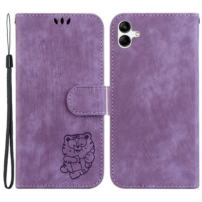 For Samsung Galaxy A04e 4G / F04 4G / M04 4G Leather Wallet Stand Cover Cartoon Tiger Imprint Phone Case