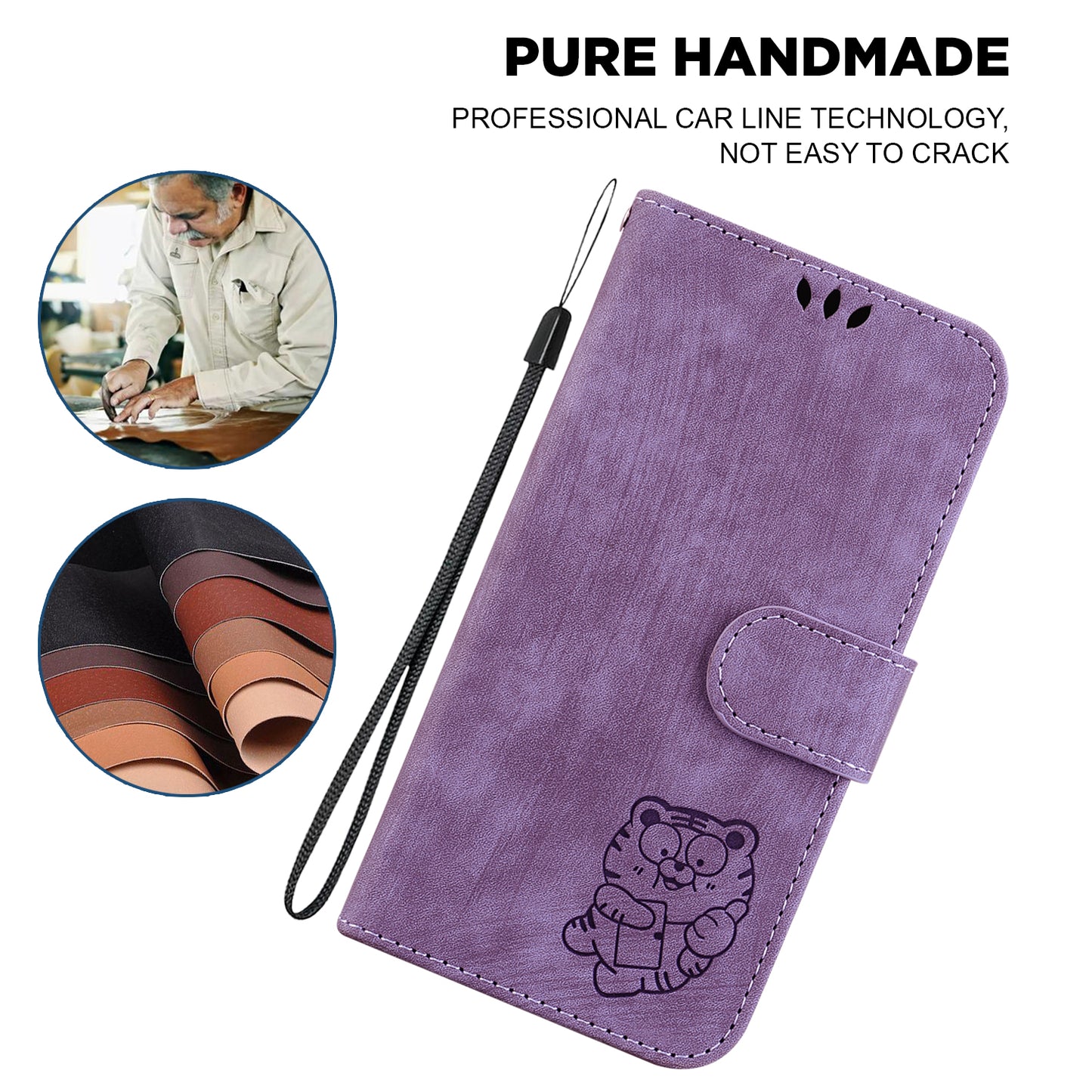 For Samsung Galaxy A04e 4G / F04 4G / M04 4G Leather Wallet Stand Cover Cartoon Tiger Imprint Phone Case