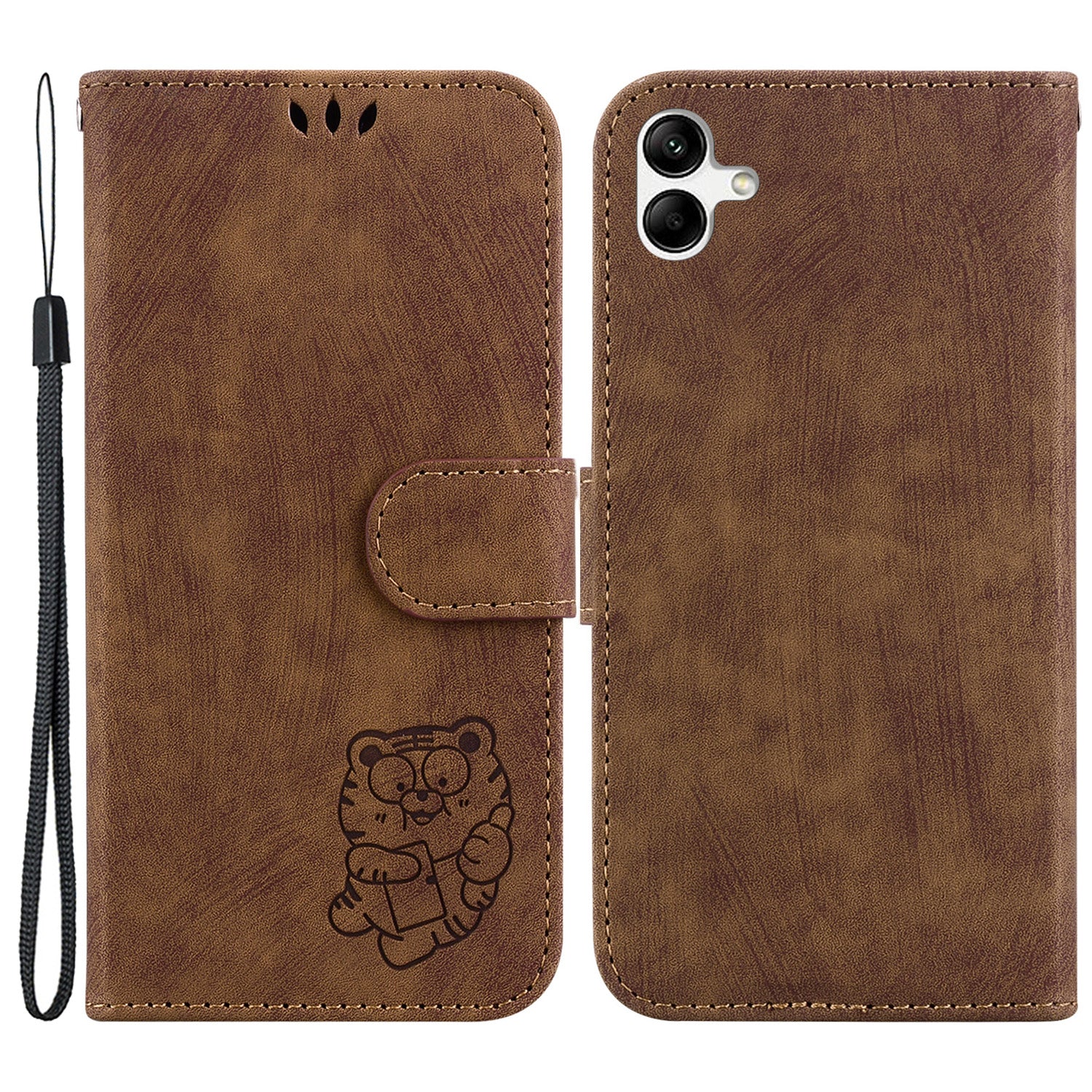 For Samsung Galaxy A04e 4G / F04 4G / M04 4G Leather Wallet Stand Cover Cartoon Tiger Imprint Phone Case