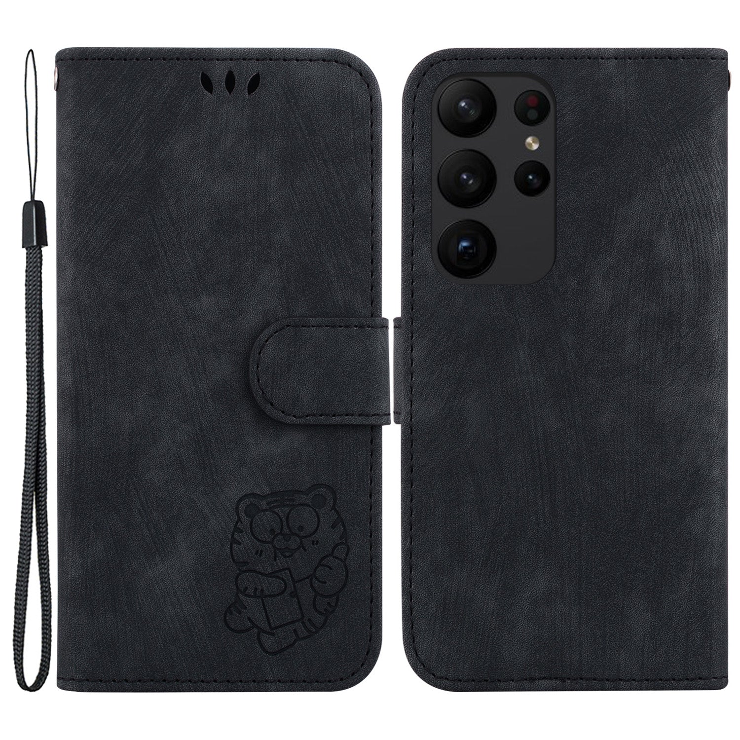For Samsung Galaxy S23 Ultra Anti-drop Shell Cute Tiger Imprint Leather Wallet Stand Phone Case