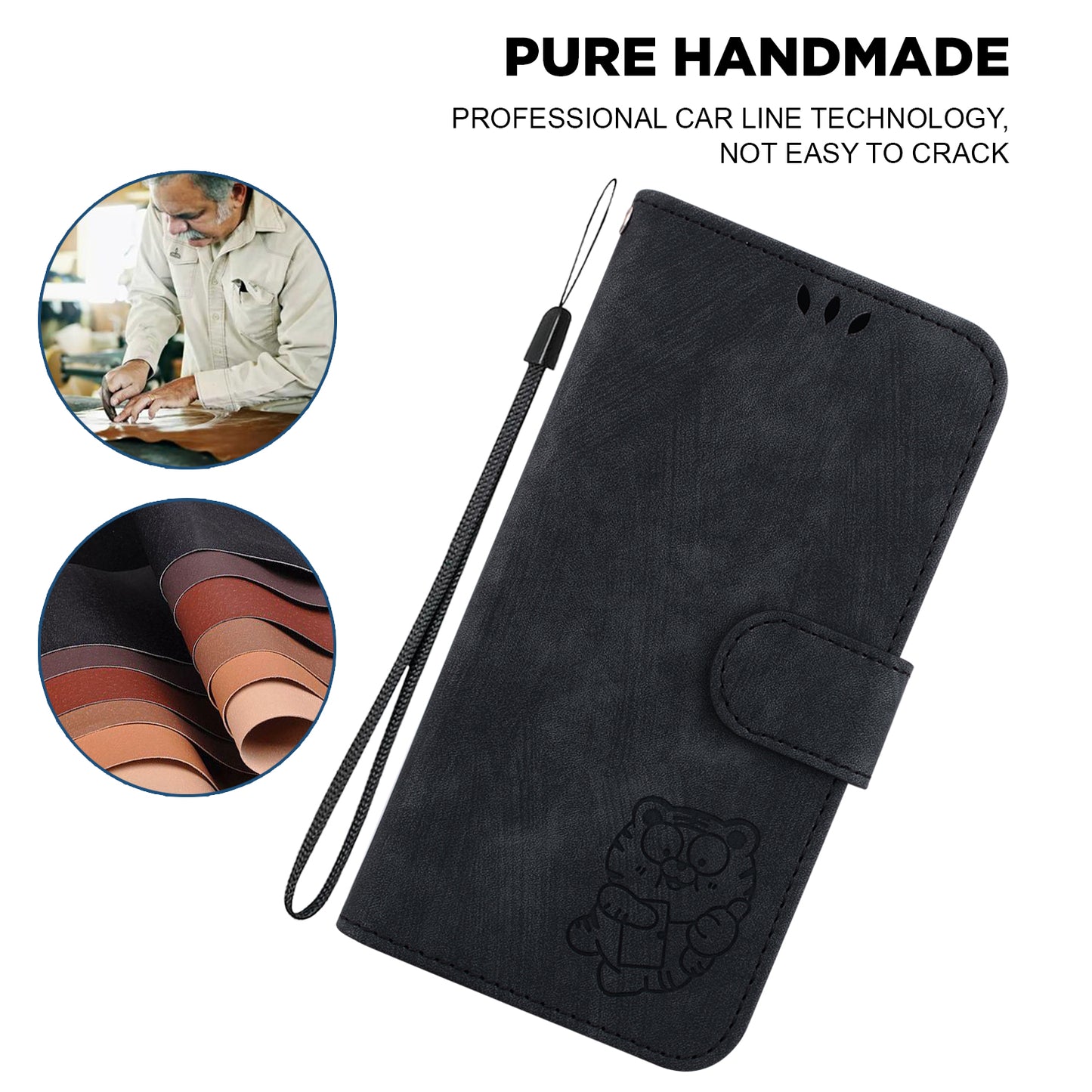 For Samsung Galaxy S23 Ultra Anti-drop Shell Cute Tiger Imprint Leather Wallet Stand Phone Case