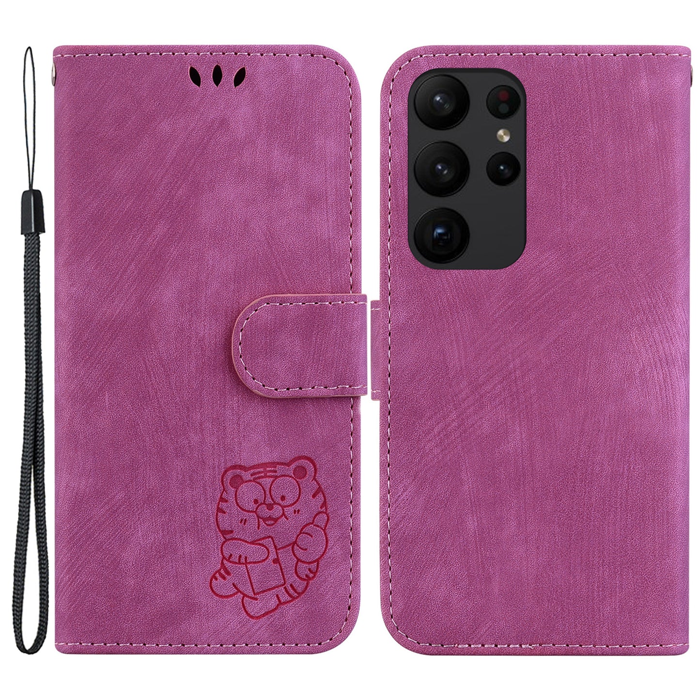 For Samsung Galaxy S23 Ultra Anti-drop Shell Cute Tiger Imprint Leather Wallet Stand Phone Case