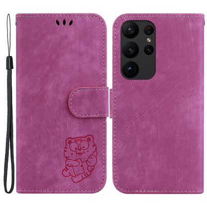 For Samsung Galaxy S23 Ultra Anti-drop Shell Cute Tiger Imprint Leather Wallet Stand Phone Case
