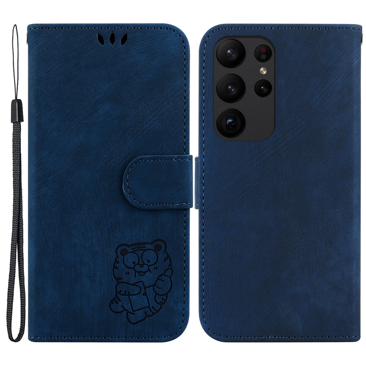 For Samsung Galaxy S23 Ultra Anti-drop Shell Cute Tiger Imprint Leather Wallet Stand Phone Case