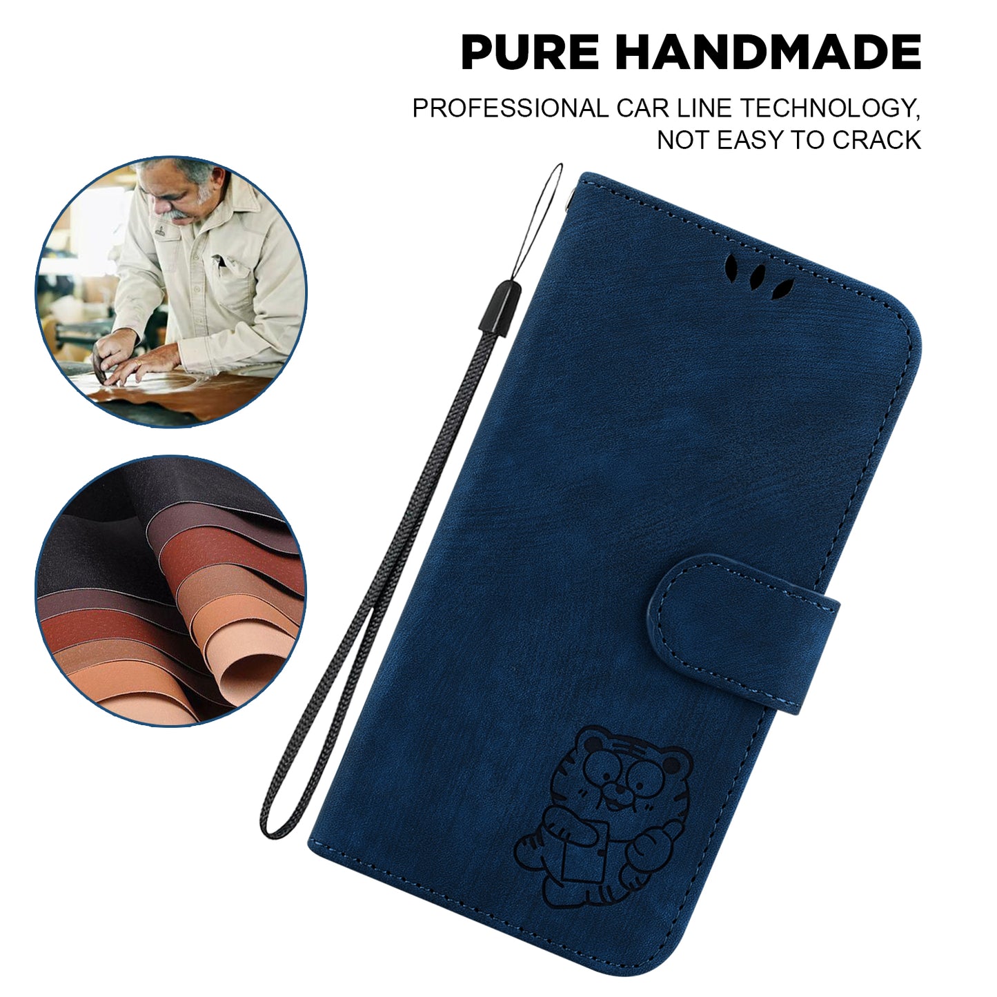 For Samsung Galaxy S23 Ultra Anti-drop Shell Cute Tiger Imprint Leather Wallet Stand Phone Case
