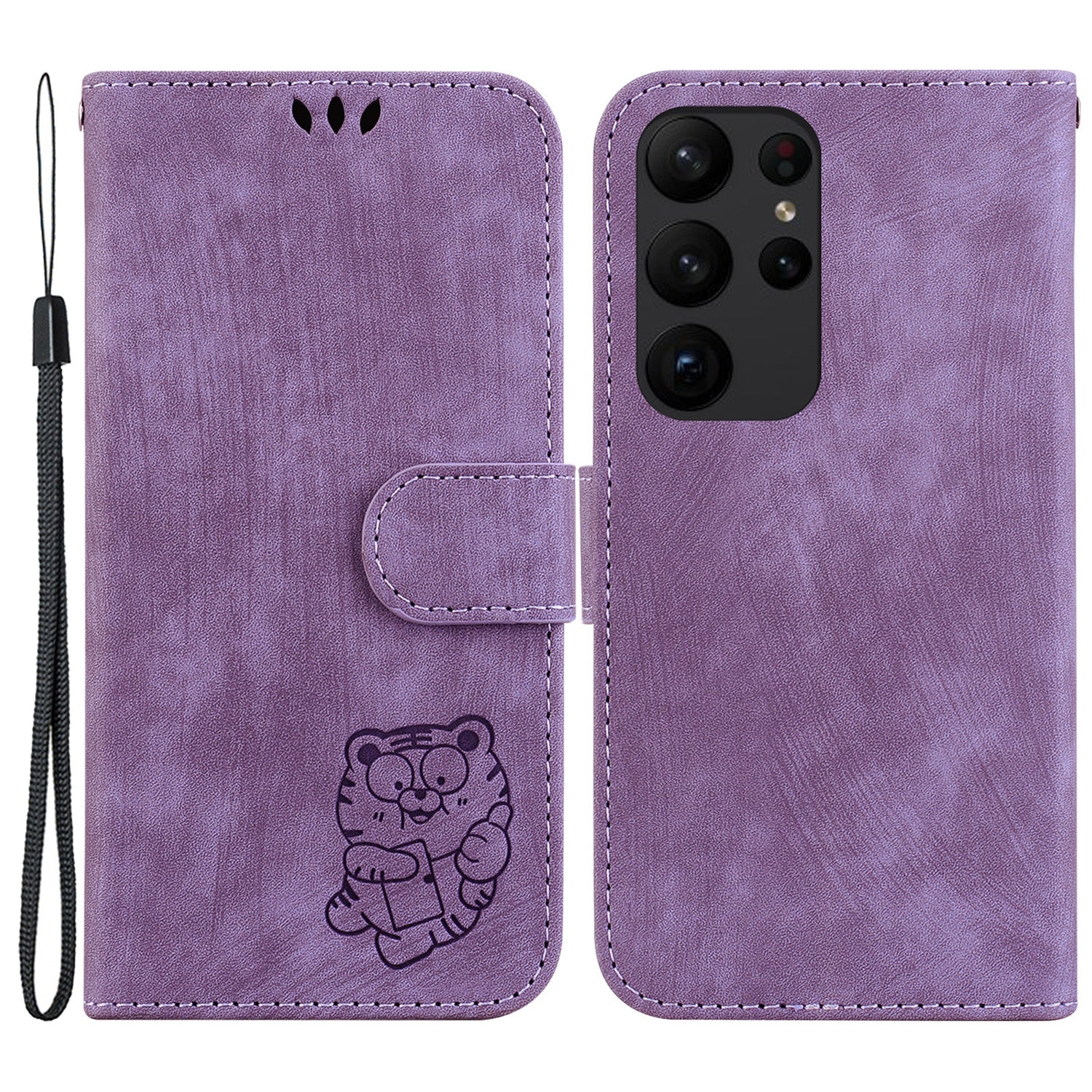 For Samsung Galaxy S23 Ultra Anti-drop Shell Cute Tiger Imprint Leather Wallet Stand Phone Case