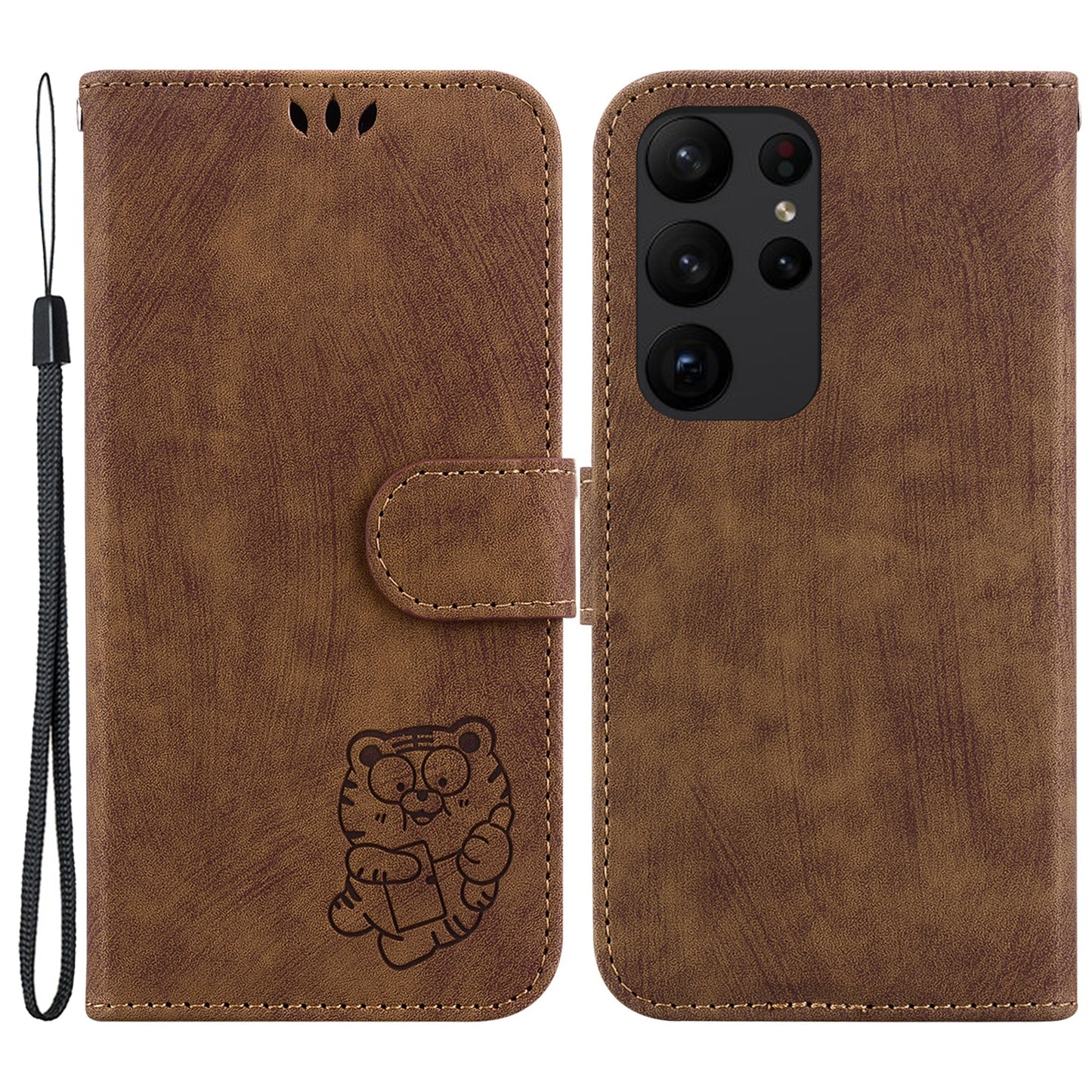 For Samsung Galaxy S23 Ultra Anti-drop Shell Cute Tiger Imprint Leather Wallet Stand Phone Case