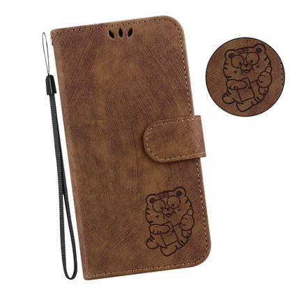 For Samsung Galaxy S23 Ultra Anti-drop Shell Cute Tiger Imprint Leather Wallet Stand Phone Case