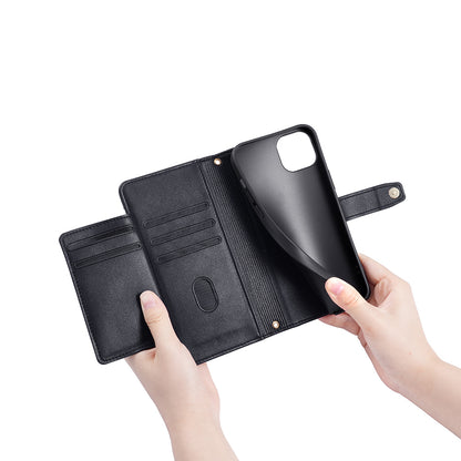 Phone Case Wallet for iPhone 15 , Zipper Pocket PU Leather Stand Card Slots Cover with Wrist Strap and Shoulder Strap