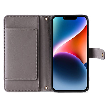 Phone Case Wallet for iPhone 15 , Zipper Pocket PU Leather Stand Card Slots Cover with Wrist Strap and Shoulder Strap