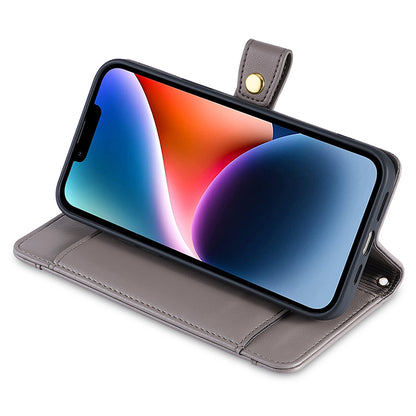 Phone Case Wallet for iPhone 15 , Zipper Pocket PU Leather Stand Card Slots Cover with Wrist Strap and Shoulder Strap