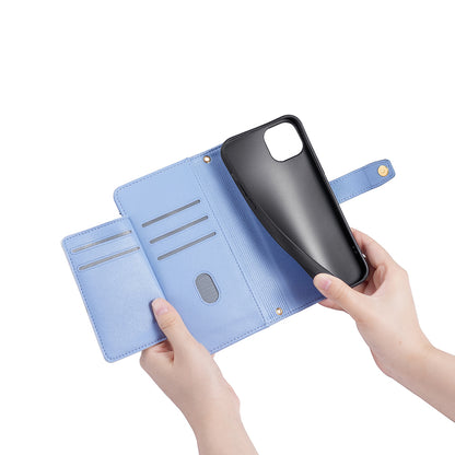 Phone Case Wallet for iPhone 15 , Zipper Pocket PU Leather Stand Card Slots Cover with Wrist Strap and Shoulder Strap
