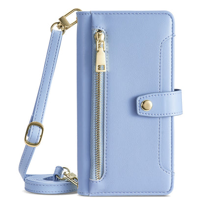 Phone Case Wallet for iPhone 15 , Zipper Pocket PU Leather Stand Card Slots Cover with Wrist Strap and Shoulder Strap