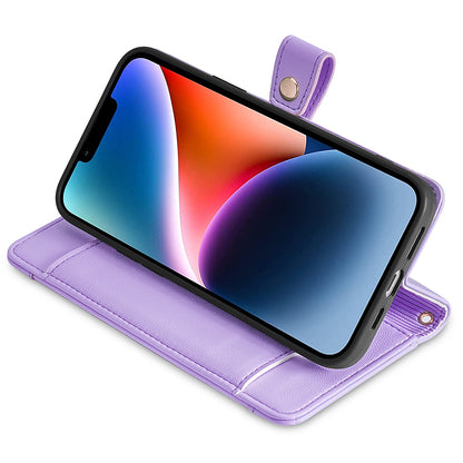 Phone Case Wallet for iPhone 15 , Zipper Pocket PU Leather Stand Card Slots Cover with Wrist Strap and Shoulder Strap
