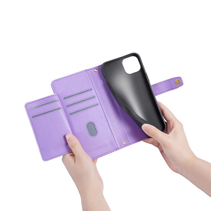 Phone Case Wallet for iPhone 15 , Zipper Pocket PU Leather Stand Card Slots Cover with Wrist Strap and Shoulder Strap