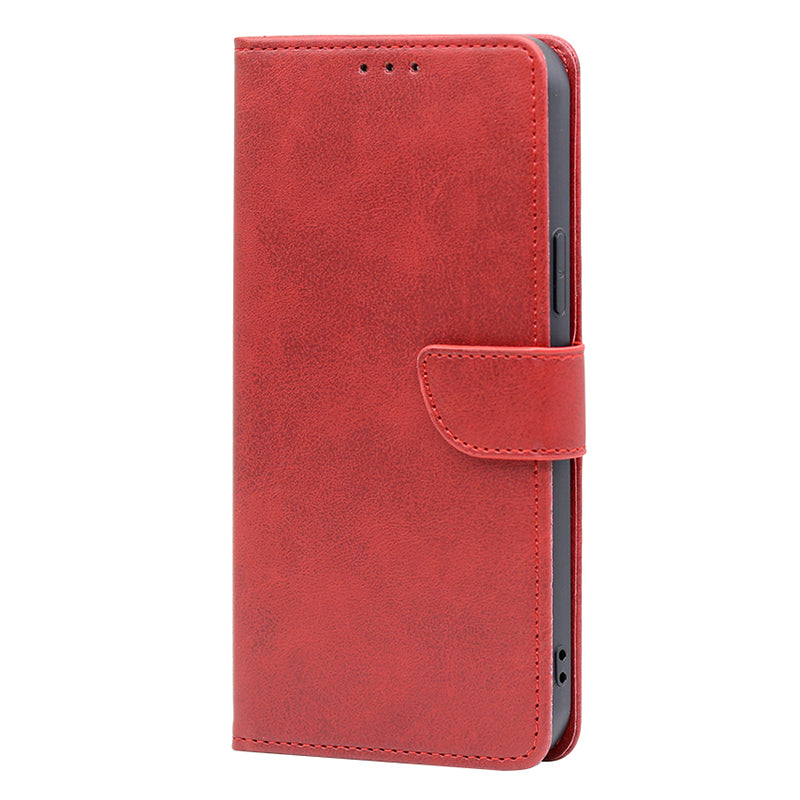 For iPhone 15 Pro Max PU Leather Stand Wallet Case Calf Texture Magnetic Clasp Phone Cover