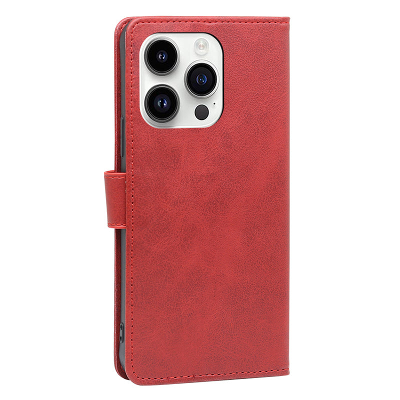For iPhone 15 Pro Max PU Leather Stand Wallet Case Calf Texture Magnetic Clasp Phone Cover