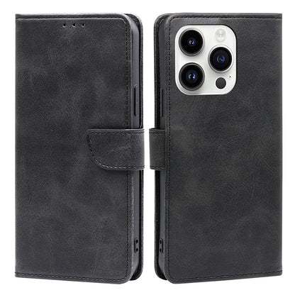 For iPhone 15 Pro Max PU Leather Stand Wallet Case Calf Texture Magnetic Clasp Phone Cover